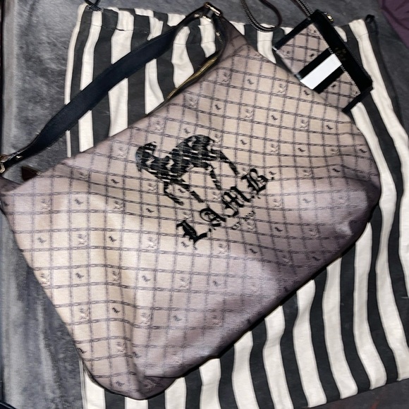 L.A.M.B. Gwen Stefani Black Leather & Canvas Tote Bag w/ Wallet. Vintage Y2K - Picture 2 of 16